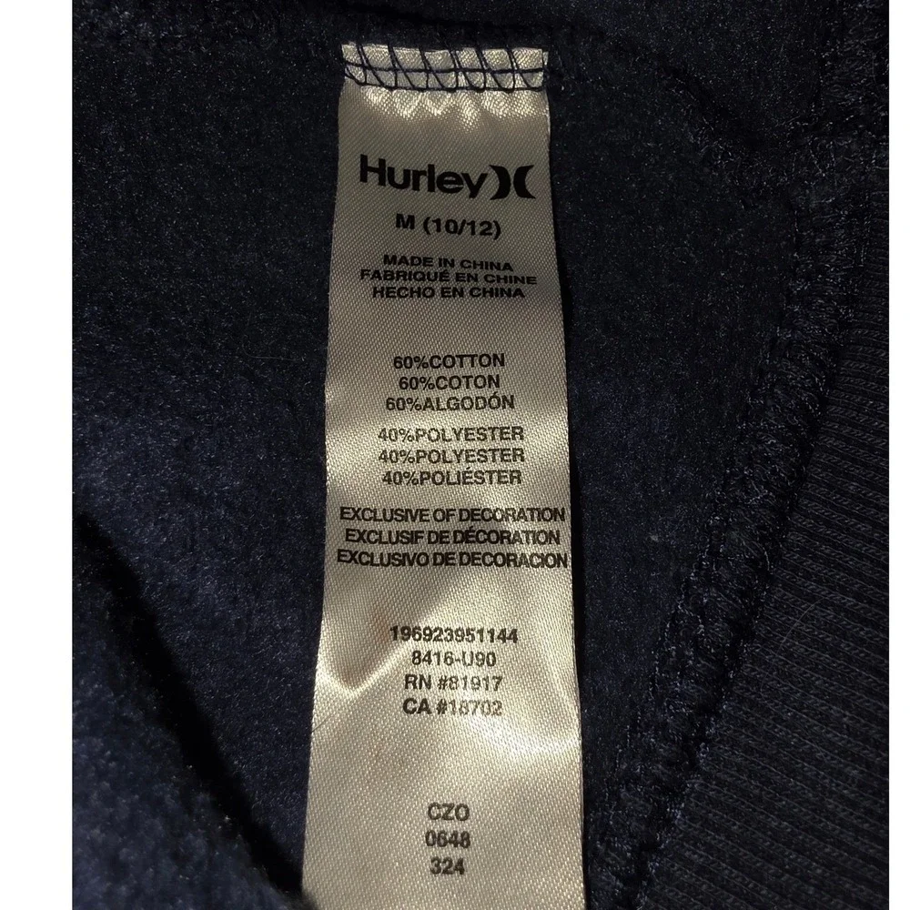 Hurley Hoodie Kids Medium 10/12 Navy Blue Excellent Graphic Pullover‎ Sweatshirt